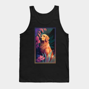 Golden Retriever Dog Vibrant Tropical Flower Tall Digital Oil Painting Portrait 2 Tank Top